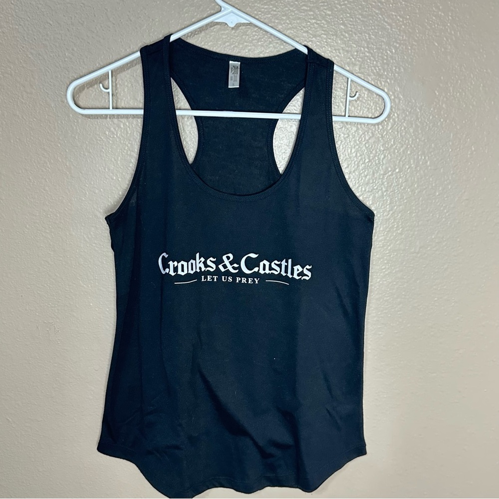Crooks & Castles Black Logo Racerback Tank Top Woman’s Size Small Shirt